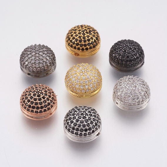 Brass Micro Pave Cubic Zirconia Beads, Lead Free & Cadmium Free, Half Round