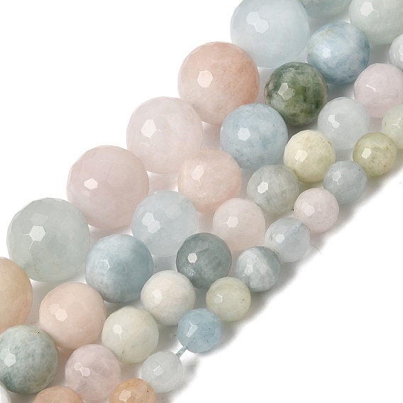 Natural Morganite Beads Strands, Faceted(128 Facets), Round
