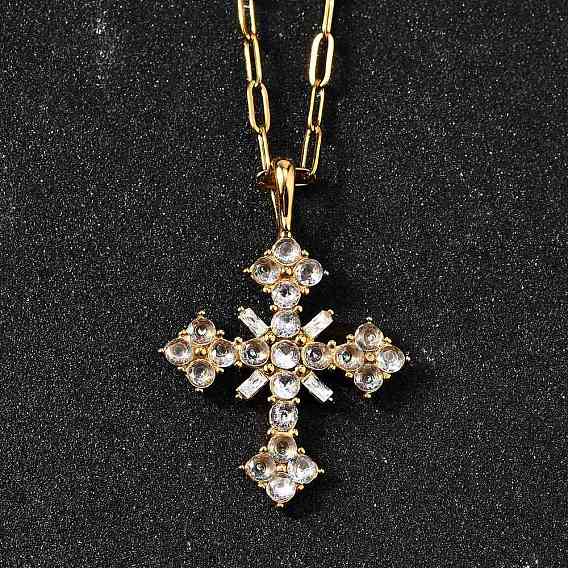 304 подвесные из нержавеющей стали ожерелья, с кубического циркония, крестик