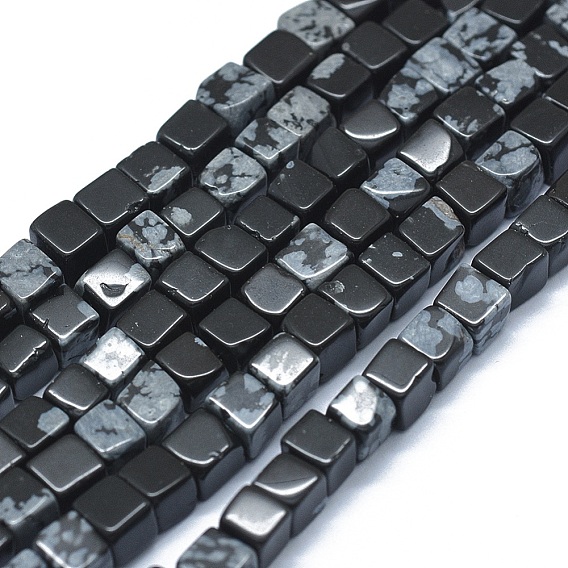 Naturschneeflocke Obsidian Perlen Stränge, Würfel