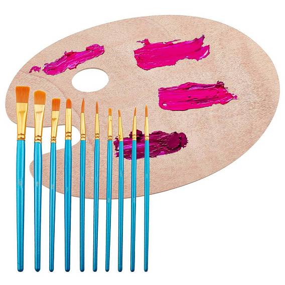 Malwerkzeuge, Holzfarbpalette und Kunstpinsel
