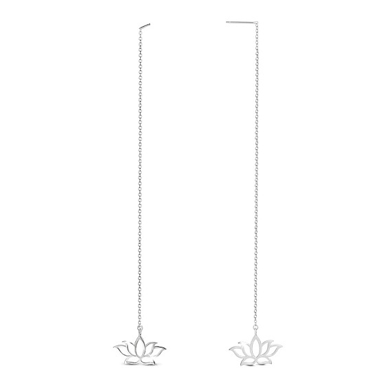 925 Sterling Silver Ear Thread, Dangle Earrings, with Cable Chains, Lotus