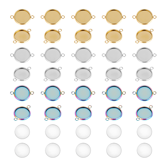 Набор для самостоятельного изготовления плоского круглого соединителя, в том числе 304 настройки кабошона разъема из нержавеющей стали, Кабошоны из стекла