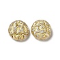 UV Plating Acrylic Beads, Golden Metal Enlaced, Flat Round with Floral