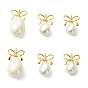 6шт. 3 стили подвесок из полированного жемчуга в форме ракушки, Подвески в форме капли с латунными креплениями в виде бантиков, белые