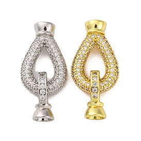 Brass Micro Pave Clear Cubic Zirconia Fold Over Clasps, Lead Free & Cadmium Free, Teardrop