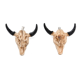 Resin Pendants, Cattle Head Shaped Charms with Brass Snap on Bails