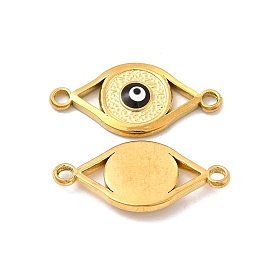201 Stainless Steel Enamel Connector Charms, Real 24K Gold Plated, Eye Links