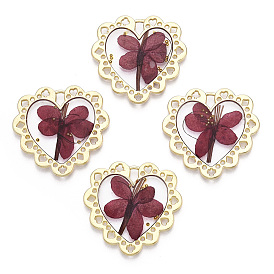 Подвески из эпоксидной смолы, с сухоцветом ручной работы внутри, сердце прелести, золотой свет