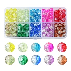 200Pcs 10 Colors Baking Painted Crackle Glass Bead Strands, Two Tone, Round