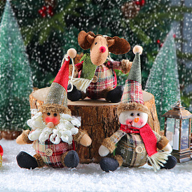Hong Kong Love Christmas Plaid Button Doll Cute Christmas Fat Snowman Elk Christmas Tree Decoration Doll Pendant