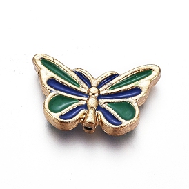 Imitation Cloisonne Beads, Light Gold Plated Alloy Beads, with Enamel, Butterfly