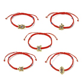 Bracelet de perles tressées en résine mauvais œil avec perles d'animaux en alliage pour femmes, rouge