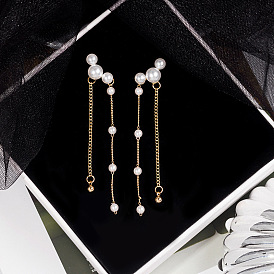 925 Silver Cloud Pearl Tassel Earrings, French Style Drop Ear Hooks for Sweet and Slim Look