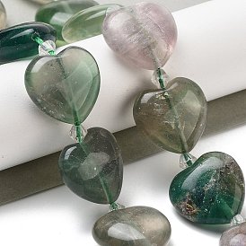 Natural Fluorite Beads Strands, Heart, with Seed Beads