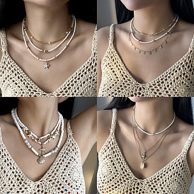 Летние пляжные ожерелья из сплава, натуральных ракушек и стеклянных бусин с подвесками для женщин