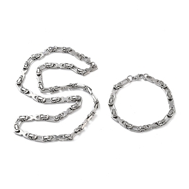 Anti-Tarnish 201 Stainless Steel Link Chain Necklace & Bracelets Set, 304 Stainless Steel Clasp Jewelry Set for Men Women