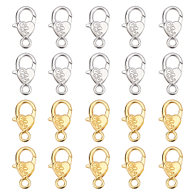 20Pcs 2 Colors Alloy Lobster Claw Clasps, Heart