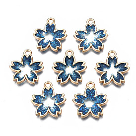 Rack Plating Alloy Epoxy Resin Pendants, with Scallion Powder Cadmium Free & Nickel Free & Lead Free, Light Gold, Flower