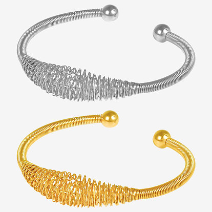 Стильные 304 браслеты-манжеты из нержавеющей стали с пружинной проволокой, браслеты с крутящим моментом для женщин