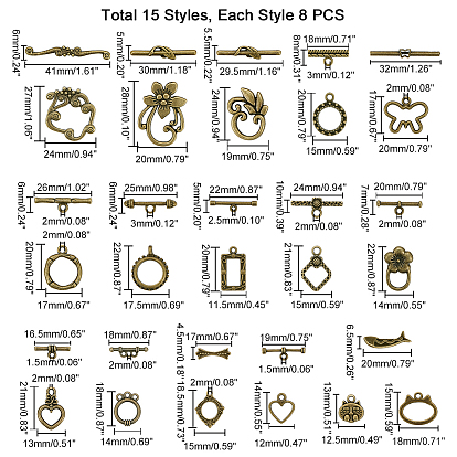 Tibetan Style Alloy Toggle Clasps, Mixed Shapes