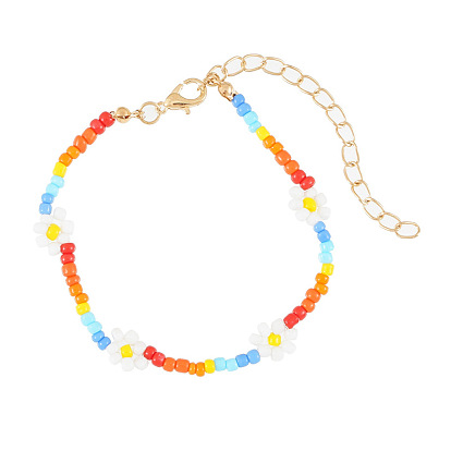 Rainbow Handmade Beaded Ethnic Jewelry Flower Necklace with European and American Rice Beads