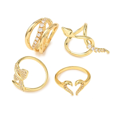 Кольца-манжеты из латуни с микропаве, прозрачные кубические циркония, золотые