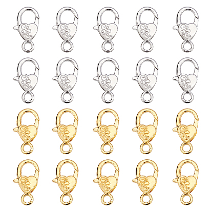 20Pcs 2 Colors Alloy Lobster Claw Clasps, Heart