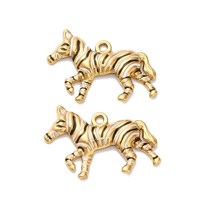 304 подвески из нержавеющей стали, зебра, с эмалью, реальный 18 k позолоченный, ионное покрытие (ip)