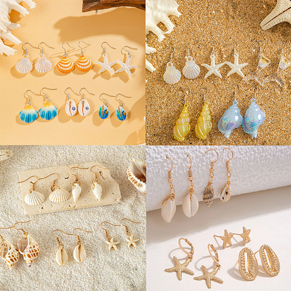 Серьги-подвески из натурального сплава ракушек, cmолой, золотые