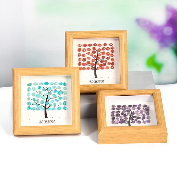 Квадрат из натурального камня с подставками для фоторамок из дерева, украшения для домашнего экрана