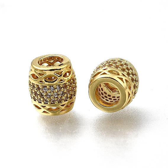 Латунь микропаве прозрачный кубический цирконий европейский бисер, бусины с большим отверстием, колонка, долговечный, стойки покрытие, без свинца и без кадмия