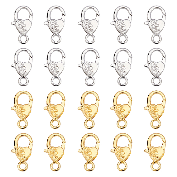 20Pcs 2 Colors Alloy Lobster Claw Clasps, Heart