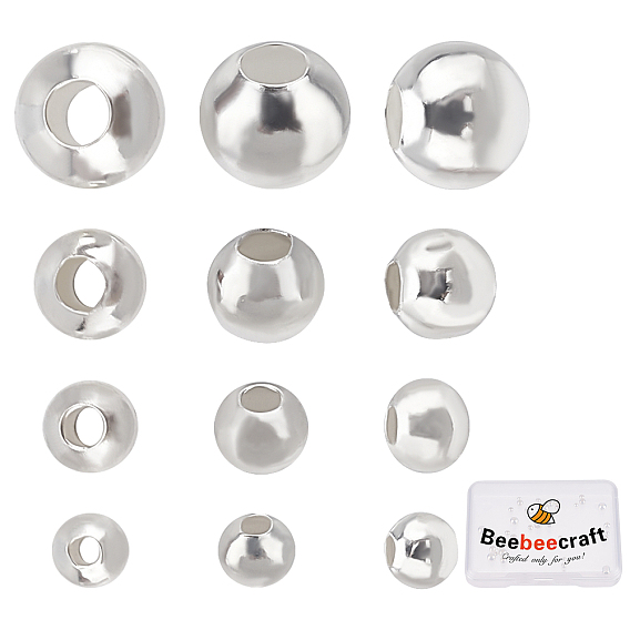 40 Stück 4 Stil 925 Sterling Silber Perlen, Runde