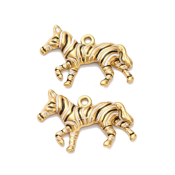 304 подвески из нержавеющей стали, зебра, с эмалью, реальный 18 k позолоченный, ионное покрытие (ip)