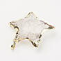 Natural Quartz Crystal Pendants, Rock Crystal Pendants, with Brass Findings, Star, Golden