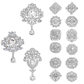 15 шт. 15 стильные значки со стразами в виде цветка, ромба и овала, изысканные булавки из сплава для свадебной вечеринки