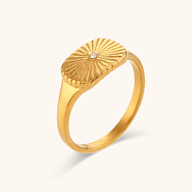 Retro-inspired Zircon Ring with Stainless Steel and 18K Gold Plating for Women
