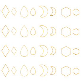 32 шт. 8 стиль 304 соединительные кольца из нержавеющей стали, ромб и капля, шестиугольник и луна