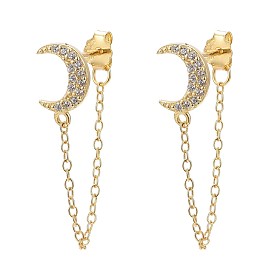 925 стерлингового серебра серьги стержня, с прозрачным цирконием и кабельными цепями, с печатью s925, луна