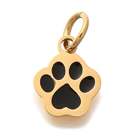 PVD Vacuum Plating 304 Stainless Steel Enamel Charms, with Jump Ring, Cat Paw Print Charm, Real 18K Gold Plated