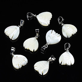 Natural Trochid Shell/Trochus Pendants, with Platinum  Plated Brass Snap on Bails, Fish