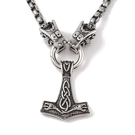 304 Stainless Steel Dragon Head Box Chain Viking Mjolnir Thor Hammer Pendant Necklaces for Men