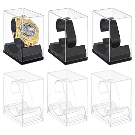 6Pcs 2 Colors Plastic Single Watch Display Cases, Rectangle