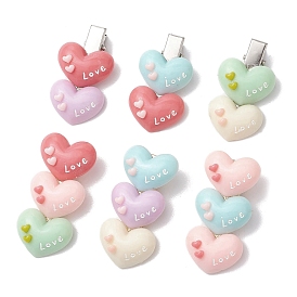 6 Pcs Cute Heart Resin Alligator Hair Clips, with Iron Hair Clips, for Girls