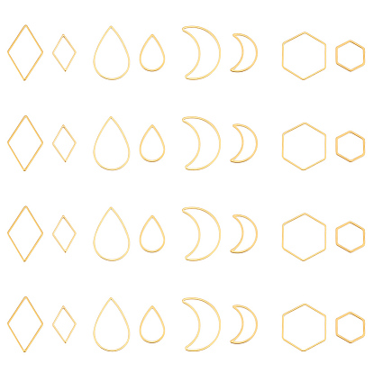 32 шт. 8 стиль 304 соединительные кольца из нержавеющей стали, ромб и капля, шестиугольник и луна