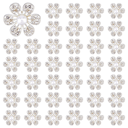 40 шт. 1 пуговицы из сплава со стразами и отверстиями, с имитацией жемчуга, цветок