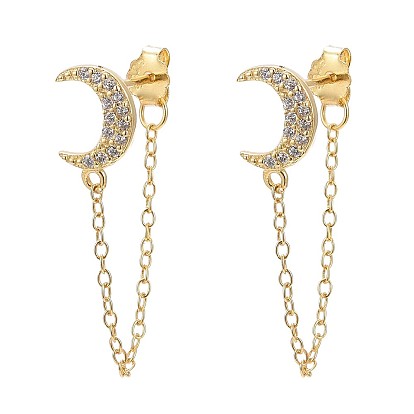 925 стерлингового серебра серьги стержня, с прозрачным цирконием и кабельными цепями, с печатью s925, луна