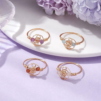 Кольца с натуральным апатитом, гранатом, аметистом и цитрином, золотые тона медной проволоки для женщин