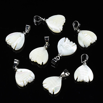 Natural Trochid Shell/Trochus Pendants, with Platinum  Plated Brass Snap on Bails, Fish